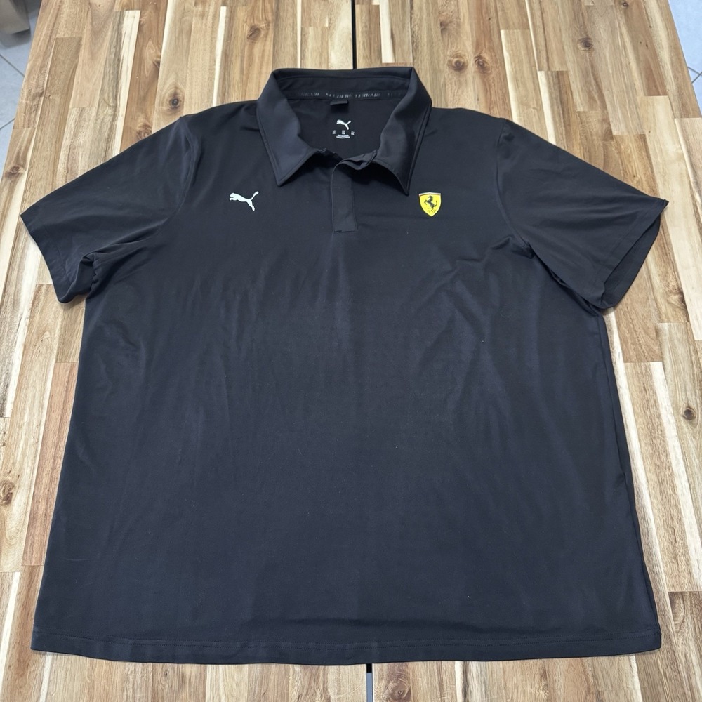 Puma Ferrari Polo Shirt Mens 2XL Black Performance Stretch Racing Scuderia